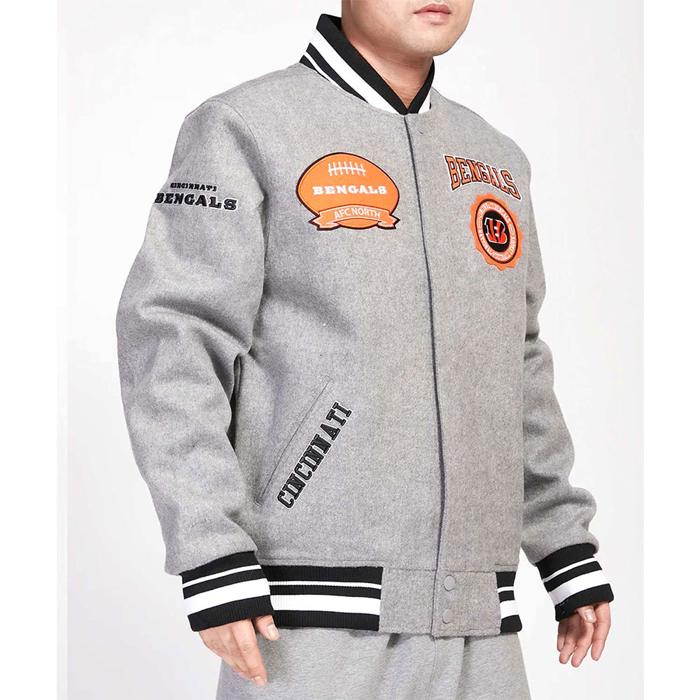 Cincinnati Bengals Gray Wool Varsity Jacket 3 Cincinnati Bengals Gray Wool Varsity Jacket - Image 3