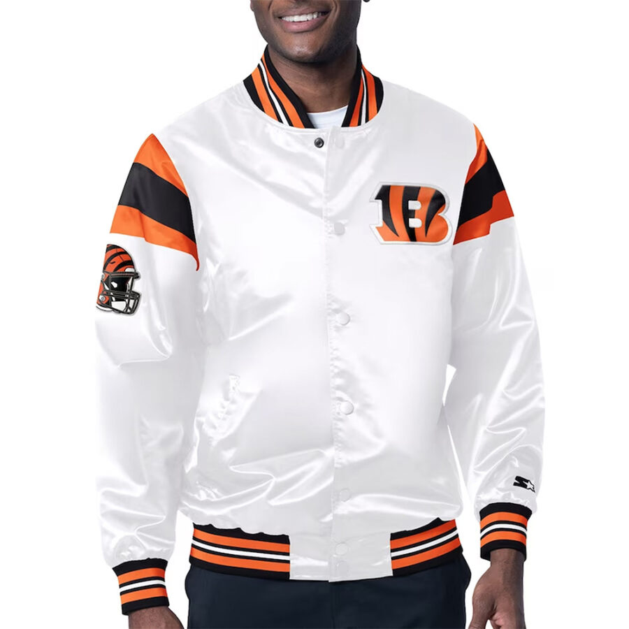 Cincinnati Bengals Midweight White Satin Jacket