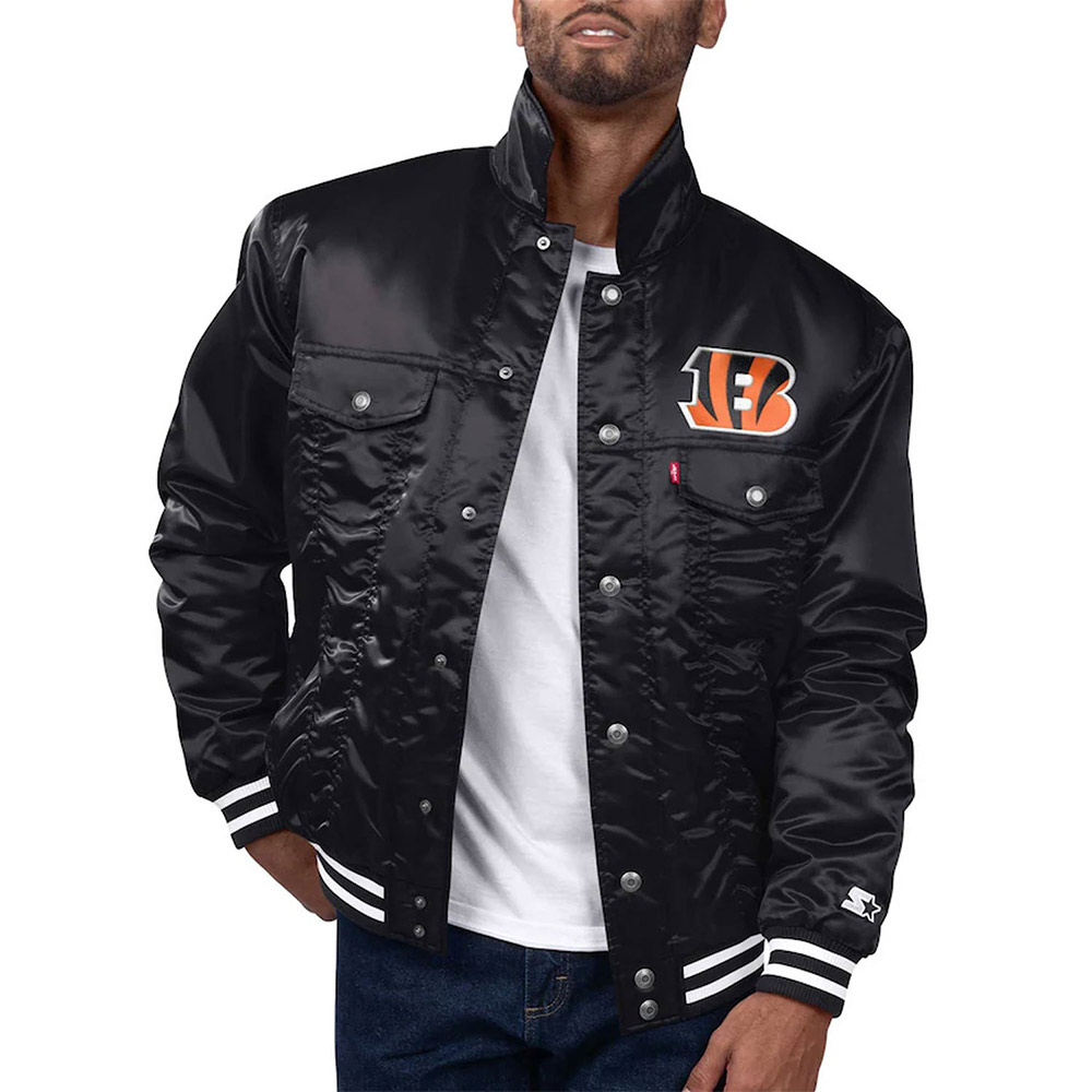 Nfl Cincinnati Bengals Satin Trucker Jacket 1 Nfl Cincinnati Bengals Satin Trucker Jacket