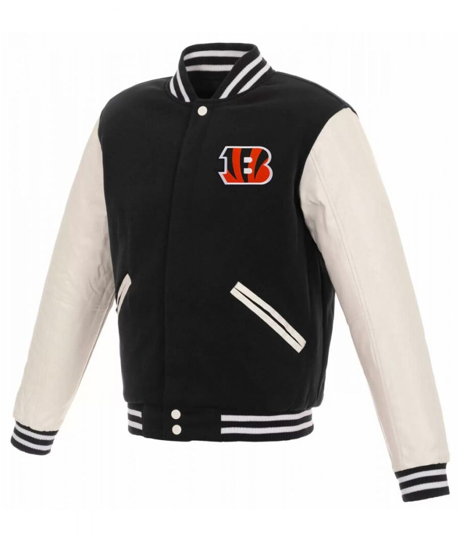 Cincinnati Bengals White and Black Letterman Jacket