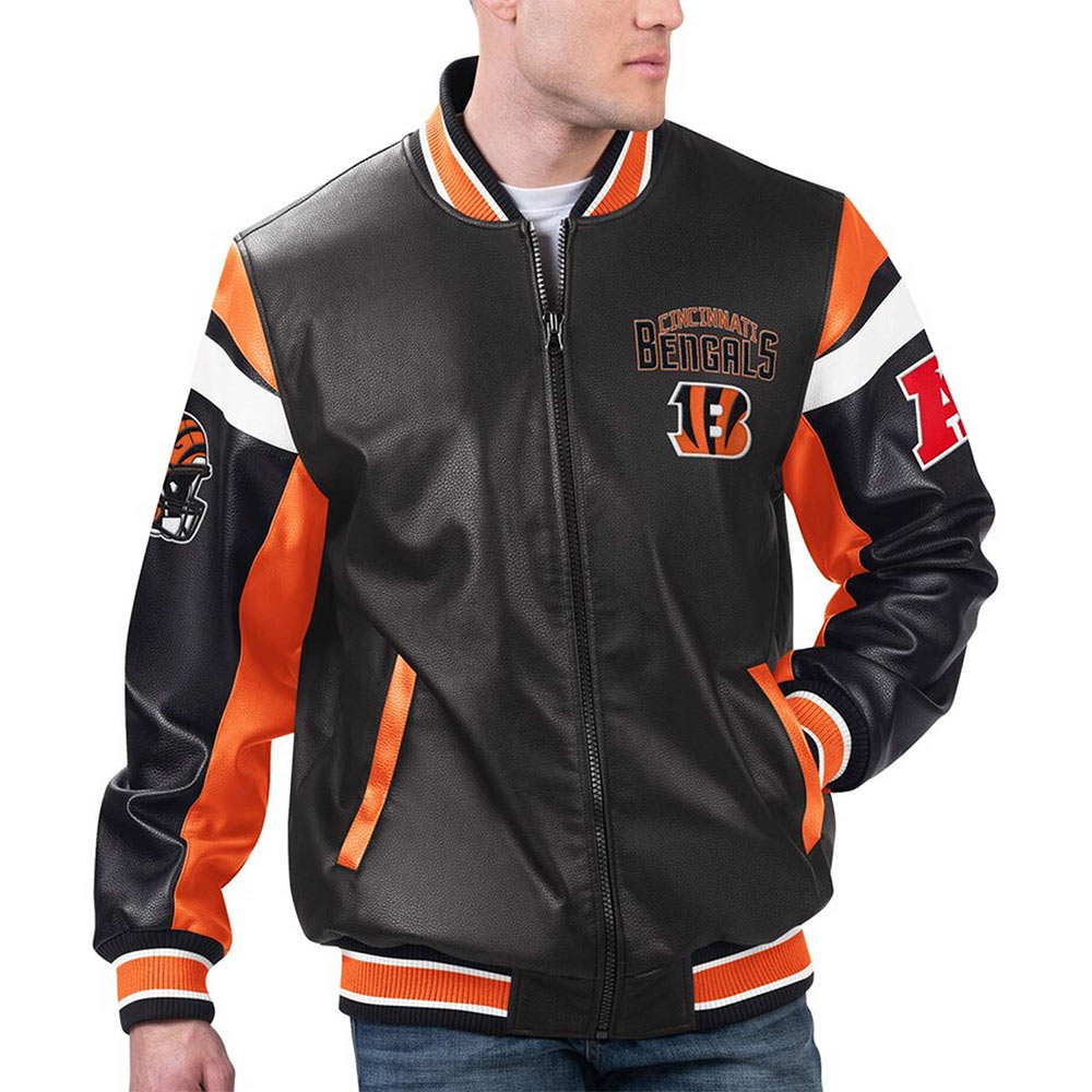 Cincinnati Bengals Black Leather Varsity Jacket 1 Cincinnati Bengals Black Leather Varsity Jacket
