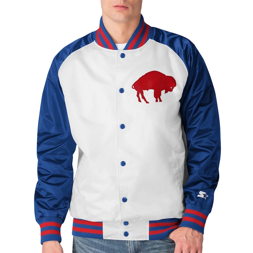 Buffalo Bills White And Navy Satin Jacket 3 Buffalo Bills White And Navy Satin Jacket - Image 3