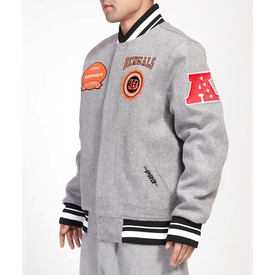 Cincinnati Bengals Gray Wool Varsity Jacket 7 Crest Emblem Cincinnati Bengals Jacket