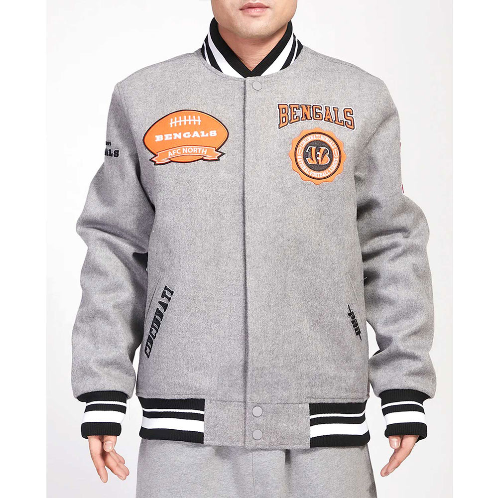 Cincinnati Bengals Gray Wool Varsity Jacket 1 Cincinnati Bengals Gray Wool Varsity Jacket
