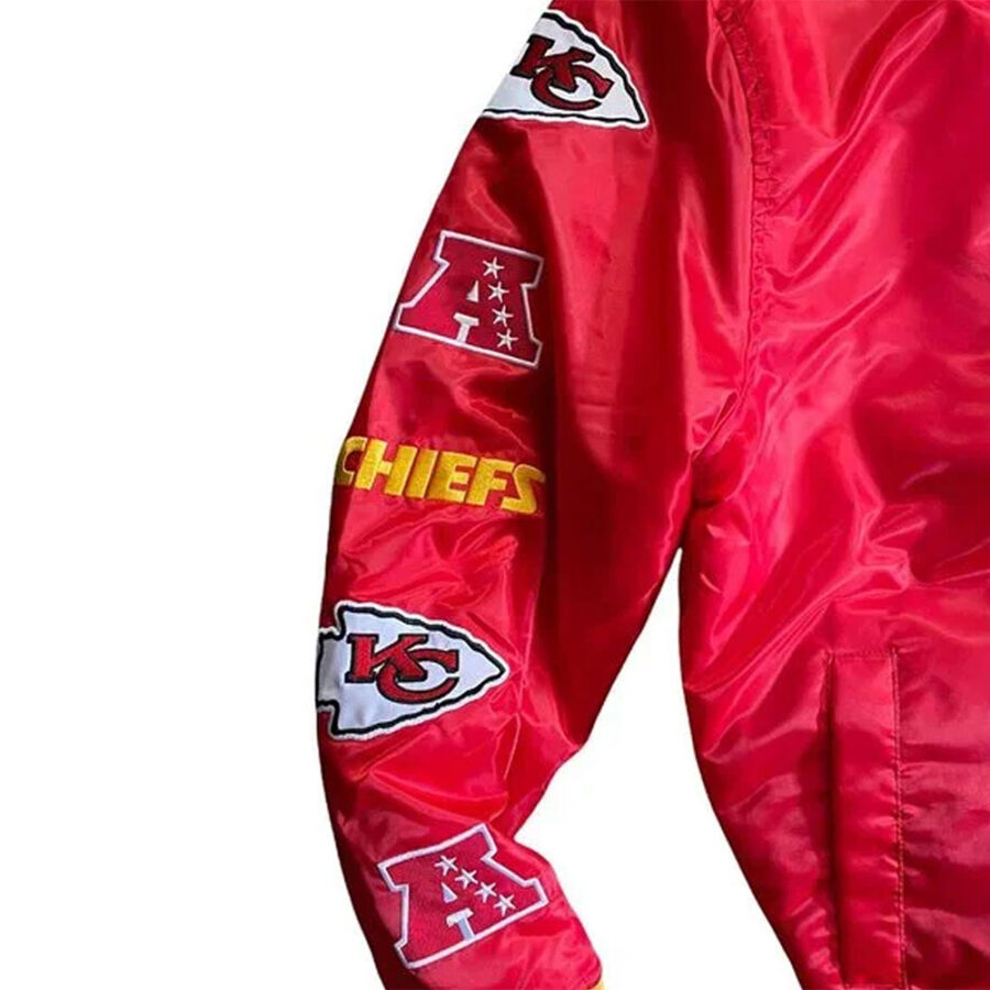 Kansas City Bomber Red Satin Jacket 5 Football Kansas City Chiefs Bomber Red Jacket
