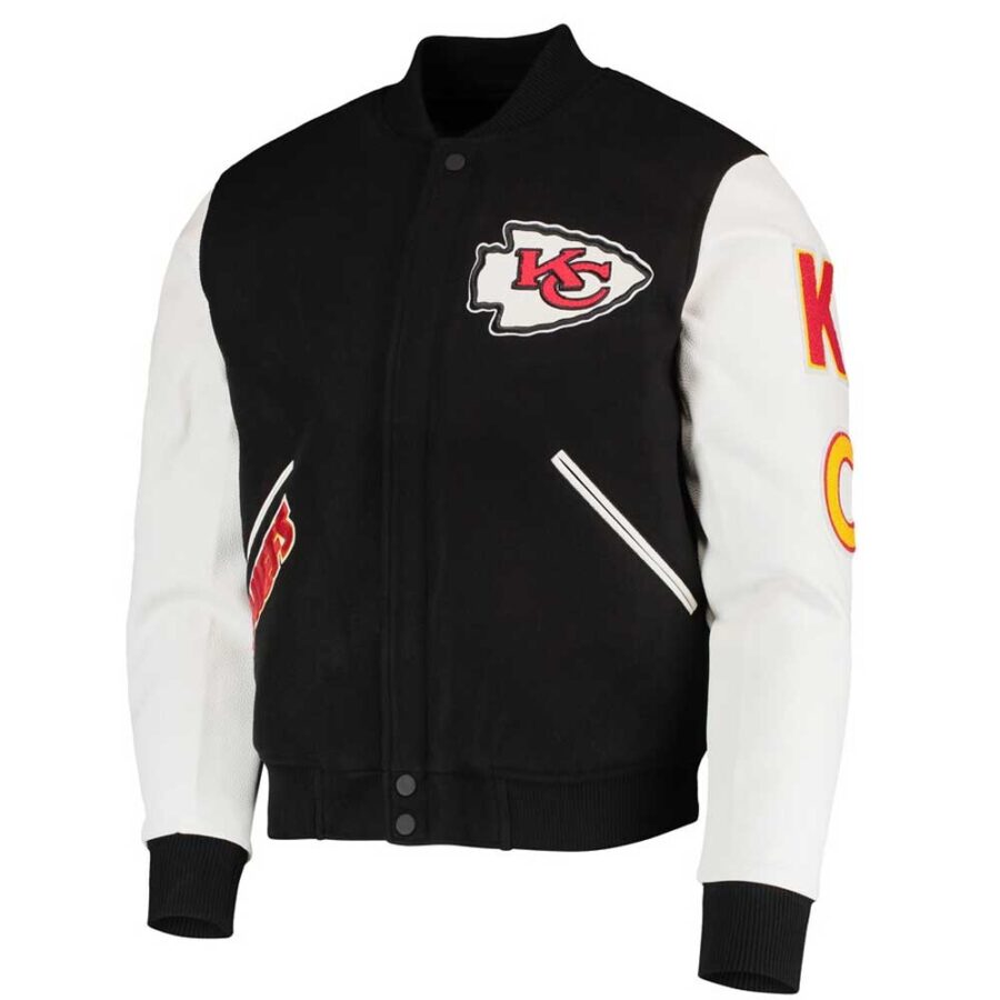 Kansas City Chiefs Black White Varsity Jacket 1