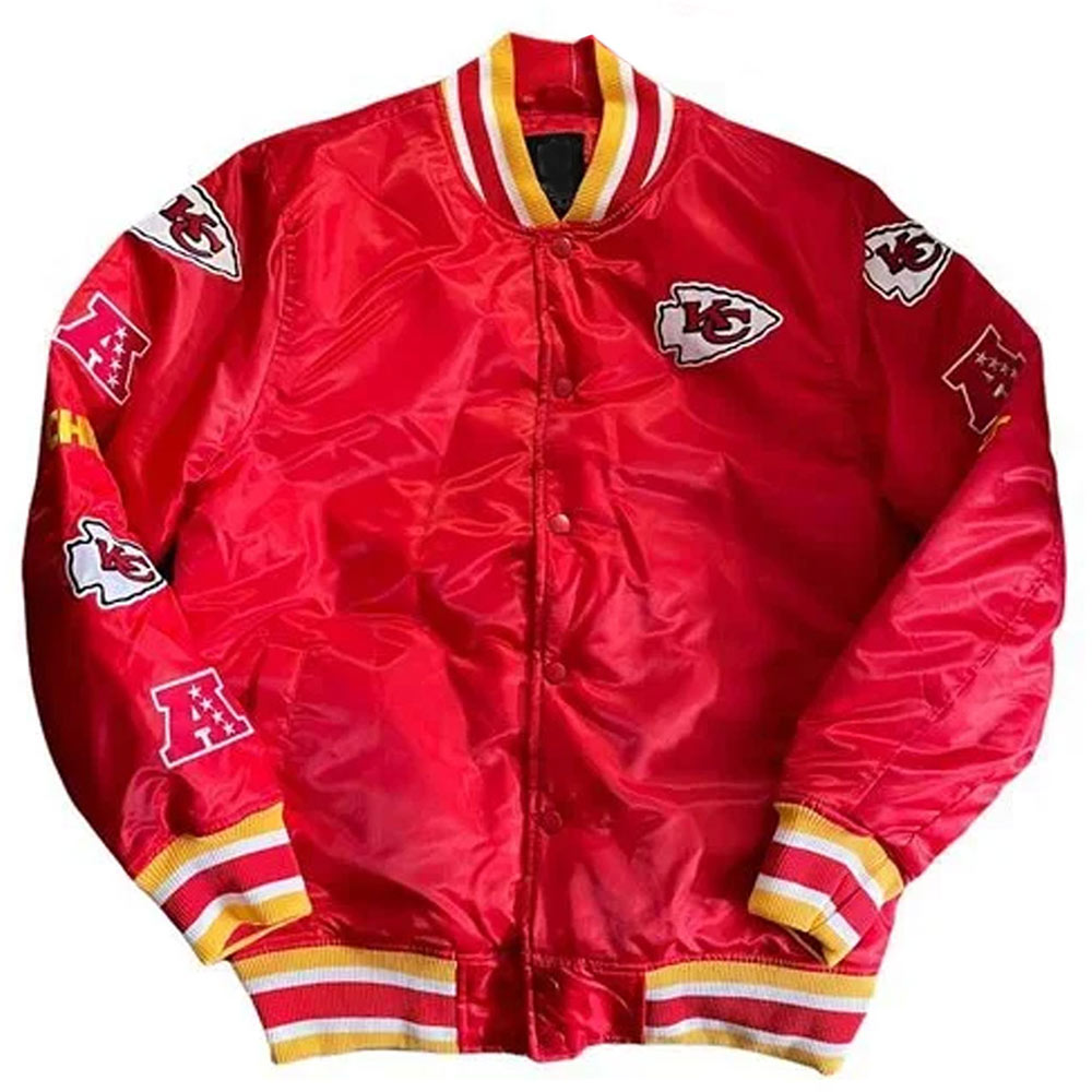 Kansas City Bomber Red Satin Jacket 1 Kansas City Bomber Red Satin Jacket