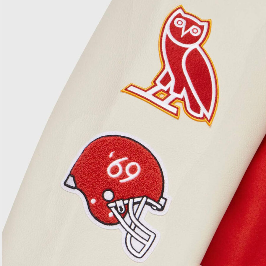 Nfl Kansas City Chiefs Ovo Varsity Jacket 14 Kansas City Chiefs Ovo Red And White Letterman Jacket