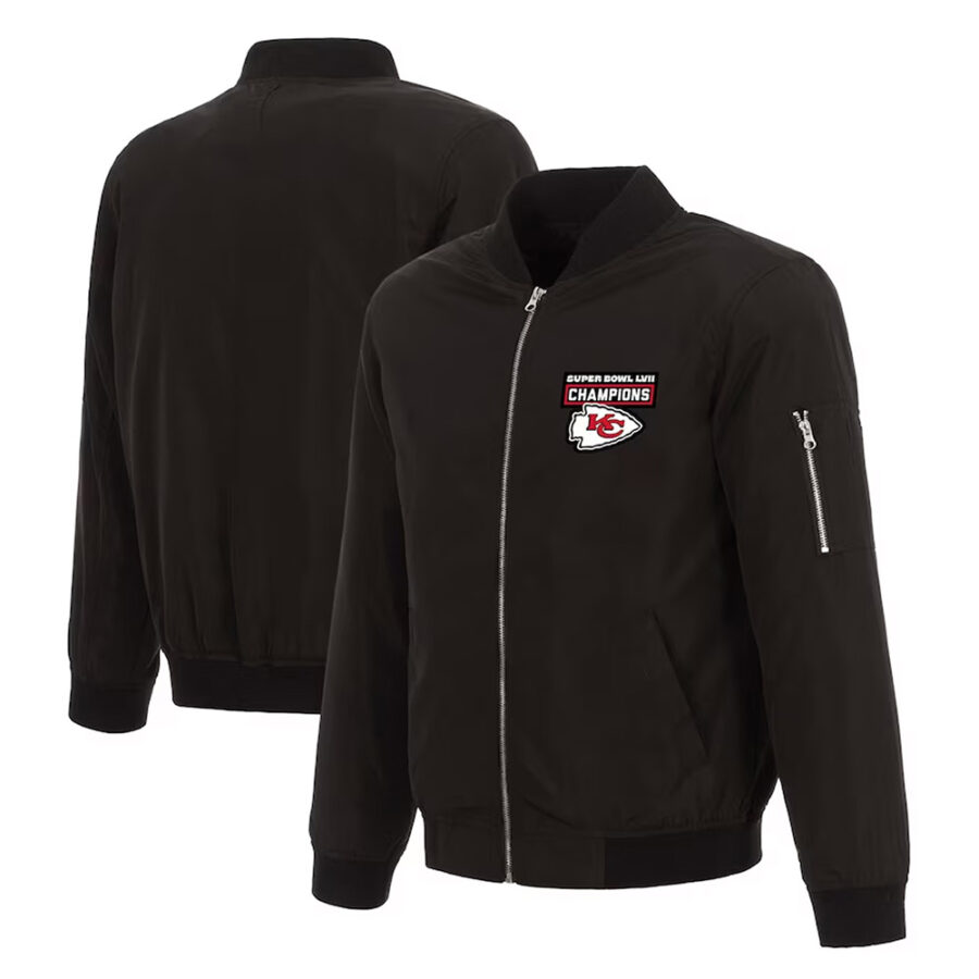 Kansas City Chiefs Super Bowl Nylon Black Bomber Jacket 5 Kansas City Chiefs Super Bowl Lvii Champions Black Nylon Jacket