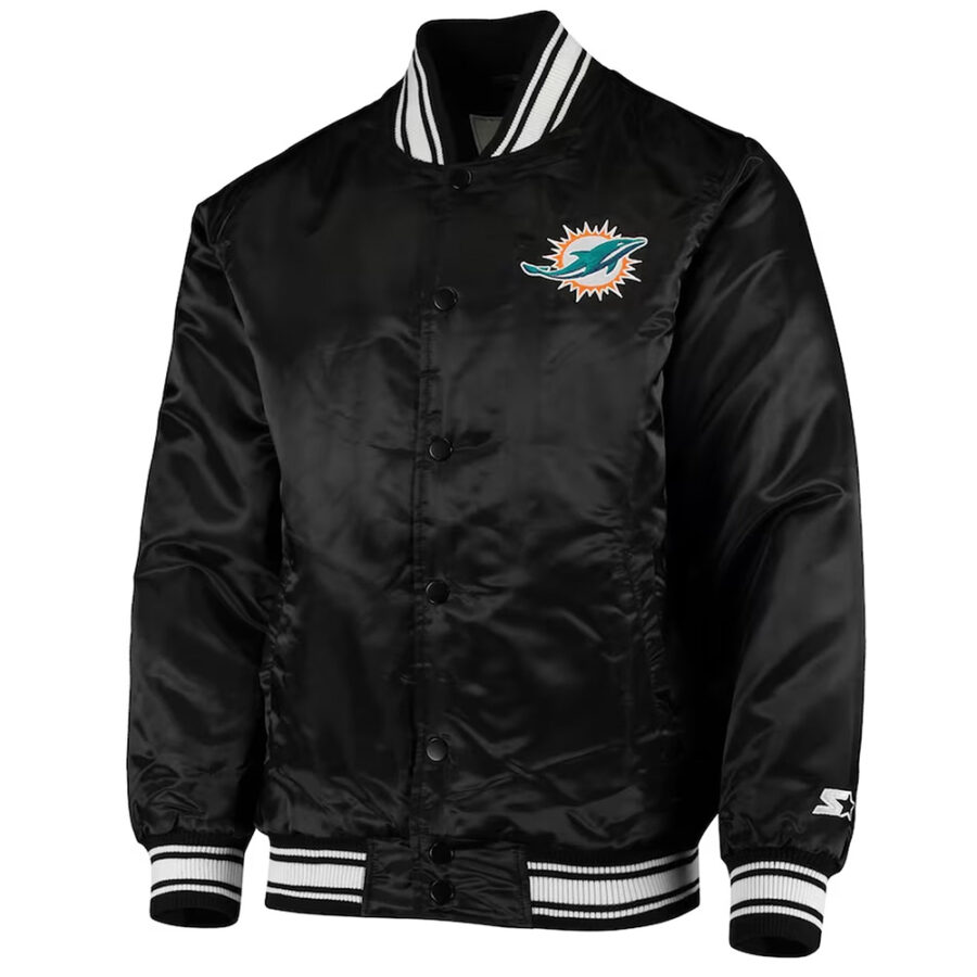 NFL Men's Miami Dolphins Black Satin Jacket
