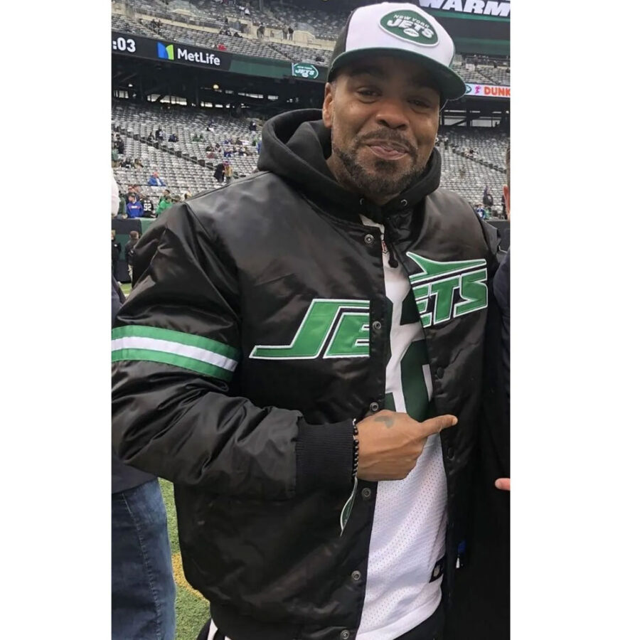 Men'S Nfl Method New York Jets Jacket 13 Method Man Jets Black Bomber Satin Jacket