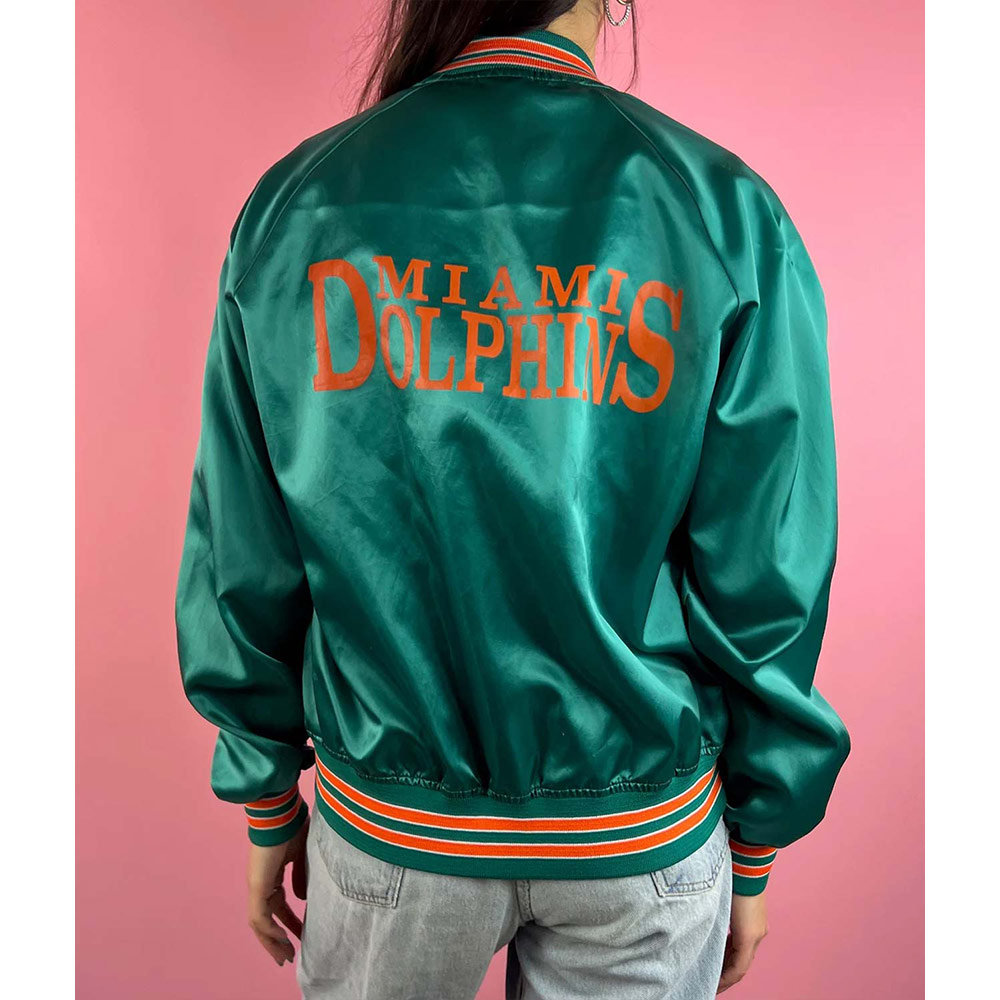 90S Women'S Nfl Miami Dolphins Satin Jacket 2 90S Women'S Nfl Miami Dolphins Satin Jacket - Image 2