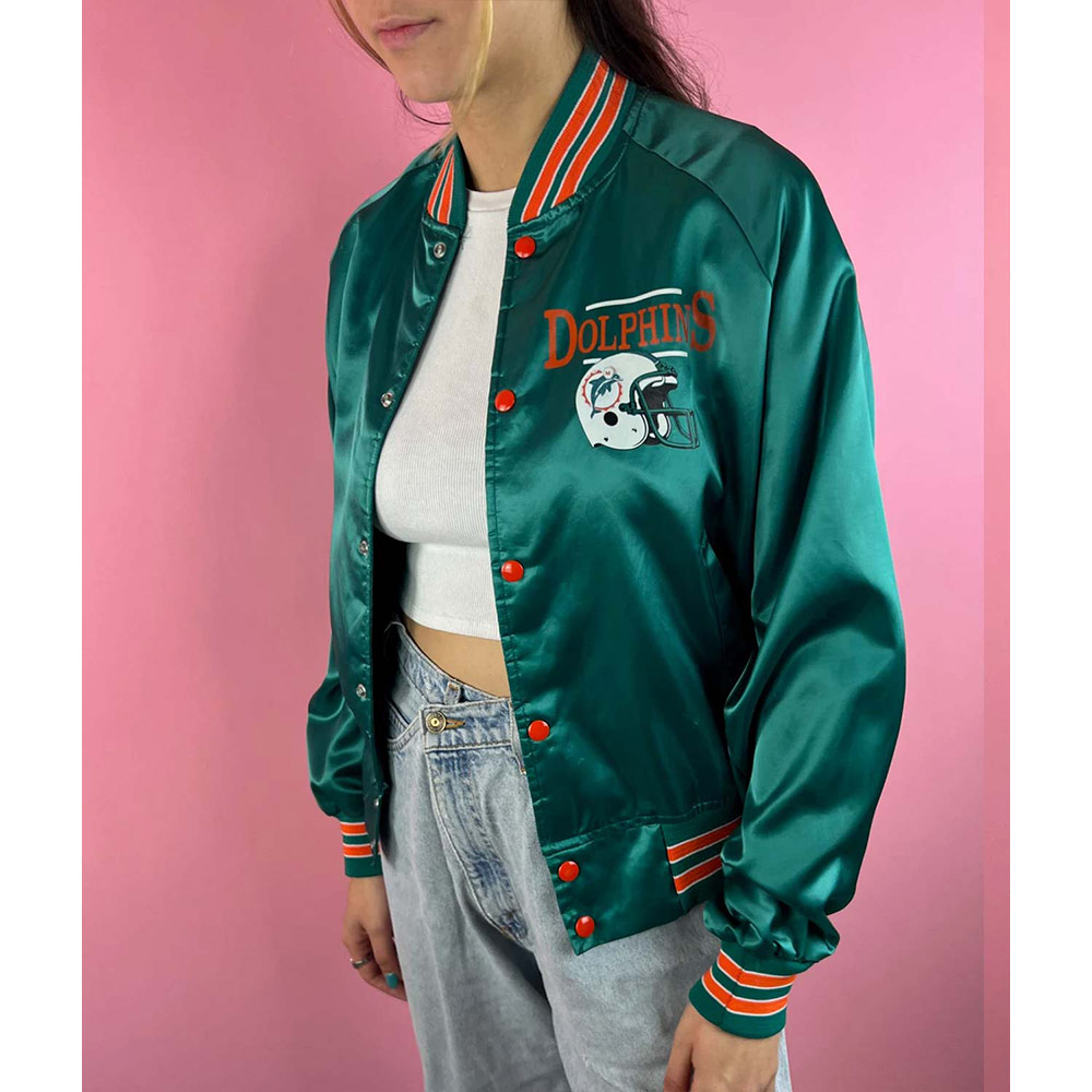 90S Women'S Nfl Miami Dolphins Satin Jacket 5 90S Women'S Nfl Miami Dolphins Satin Jacket - Image 5