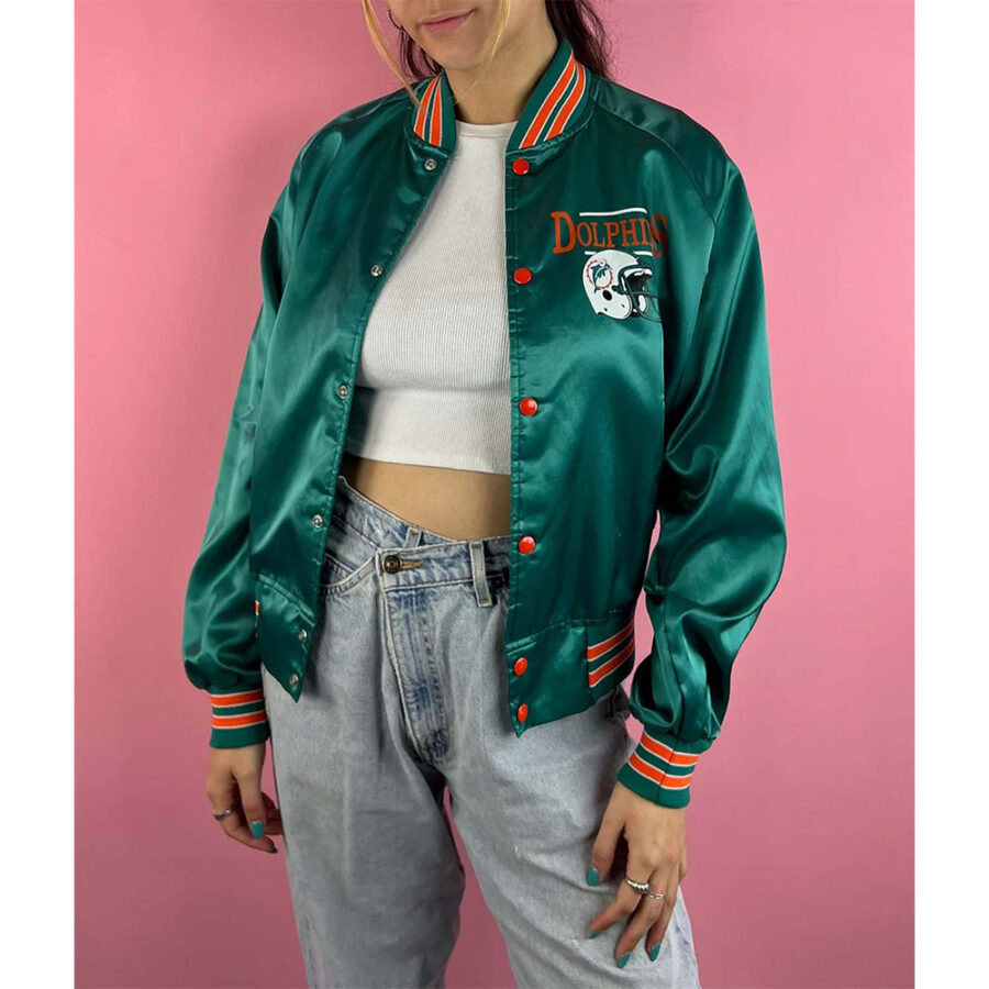90S Women'S Nfl Miami Dolphins Satin Jacket 8 Miami Dolphins 90S Green Jacket