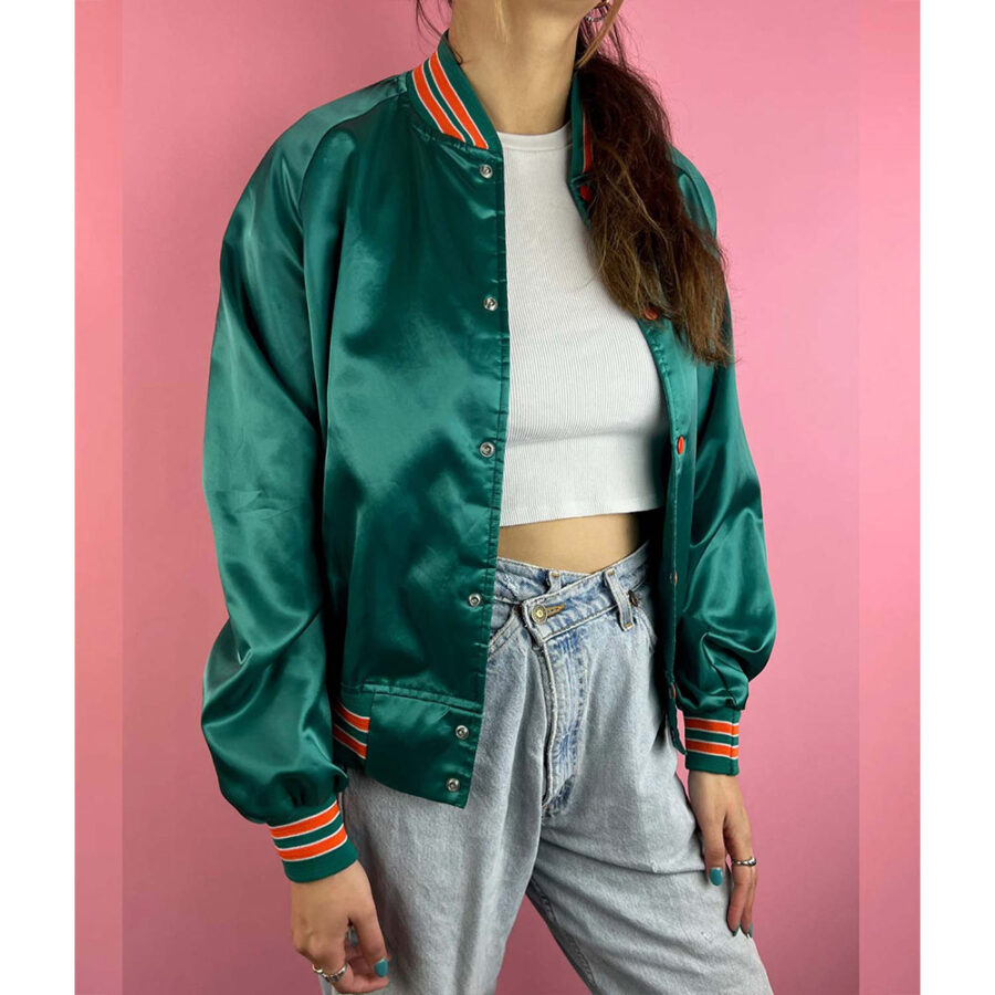 90S Women'S Nfl Miami Dolphins Satin Jacket 7 Miami Dolphins 90S Green Satin Jacket 1