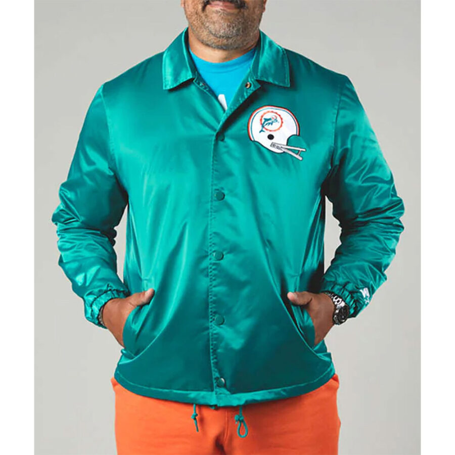 Men'S Miami Dolphins Performance Jacket 6 Miami Dolphins Coach Aqua Bomber Satin Jacket