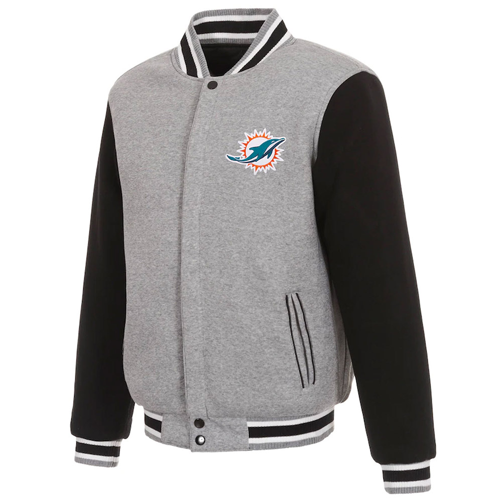 Nfl Miami Dolphins Gray And Black Varsity Jacket 1 Nfl Miami Dolphins Gray And Black Varsity Jacket