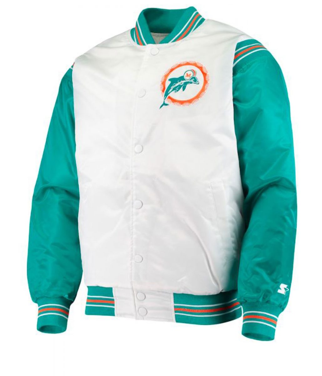 Miami Dolphins Green And White Satin Jacket 1 Miami Dolphins Green And White Satin Jacket