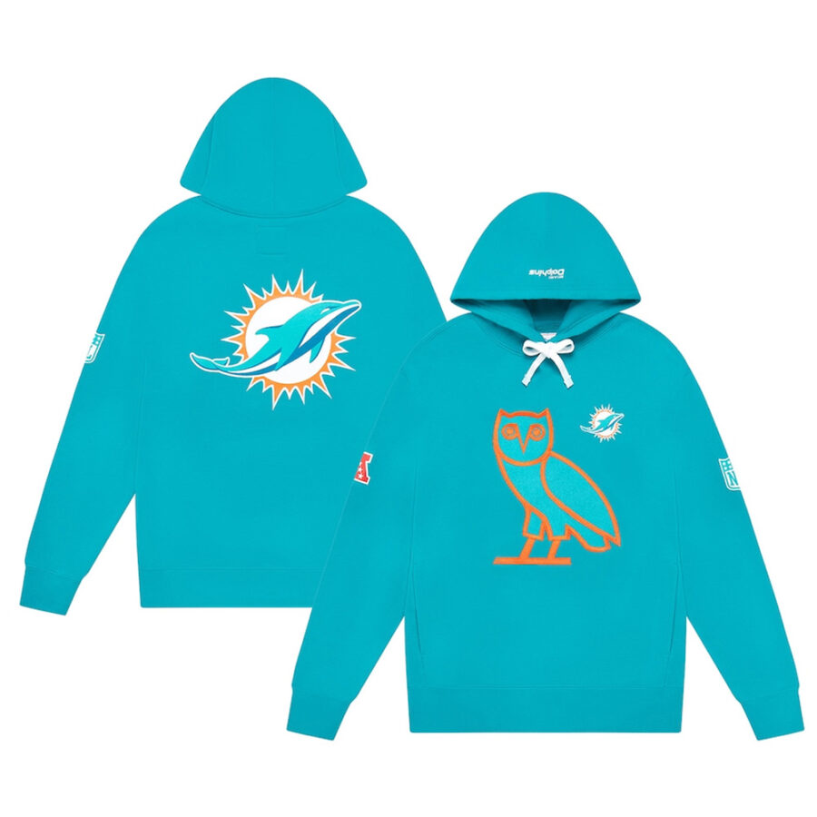 Nfl Miami Dolphins Ovo Hoodie 5 Miami Dolphins Ovo Aqua Fleece Hoodie