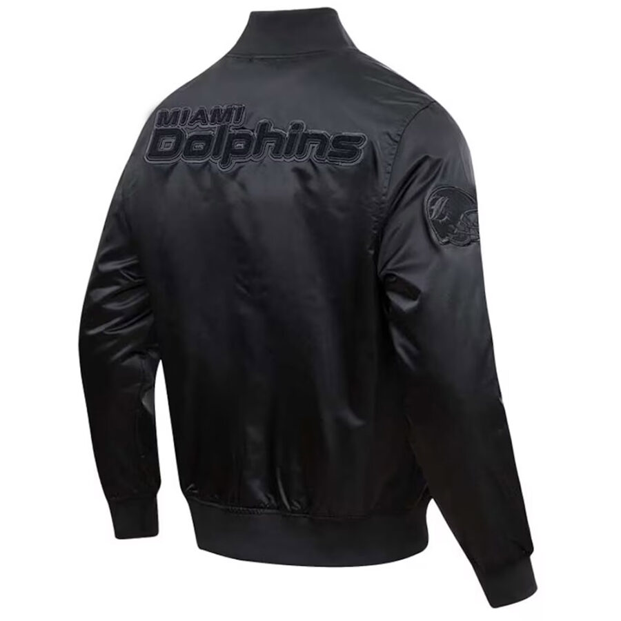 Alternative view of NFL Miami Dolphins Triple Black Satin Jacket