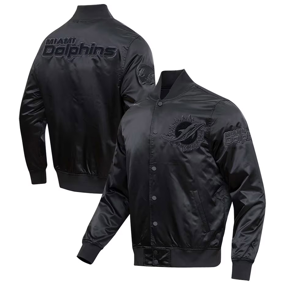 Nfl Miami Dolphins Triple Black Satin Jacket 3 Nfl Miami Dolphins Triple Black Satin Jacket - Image 3