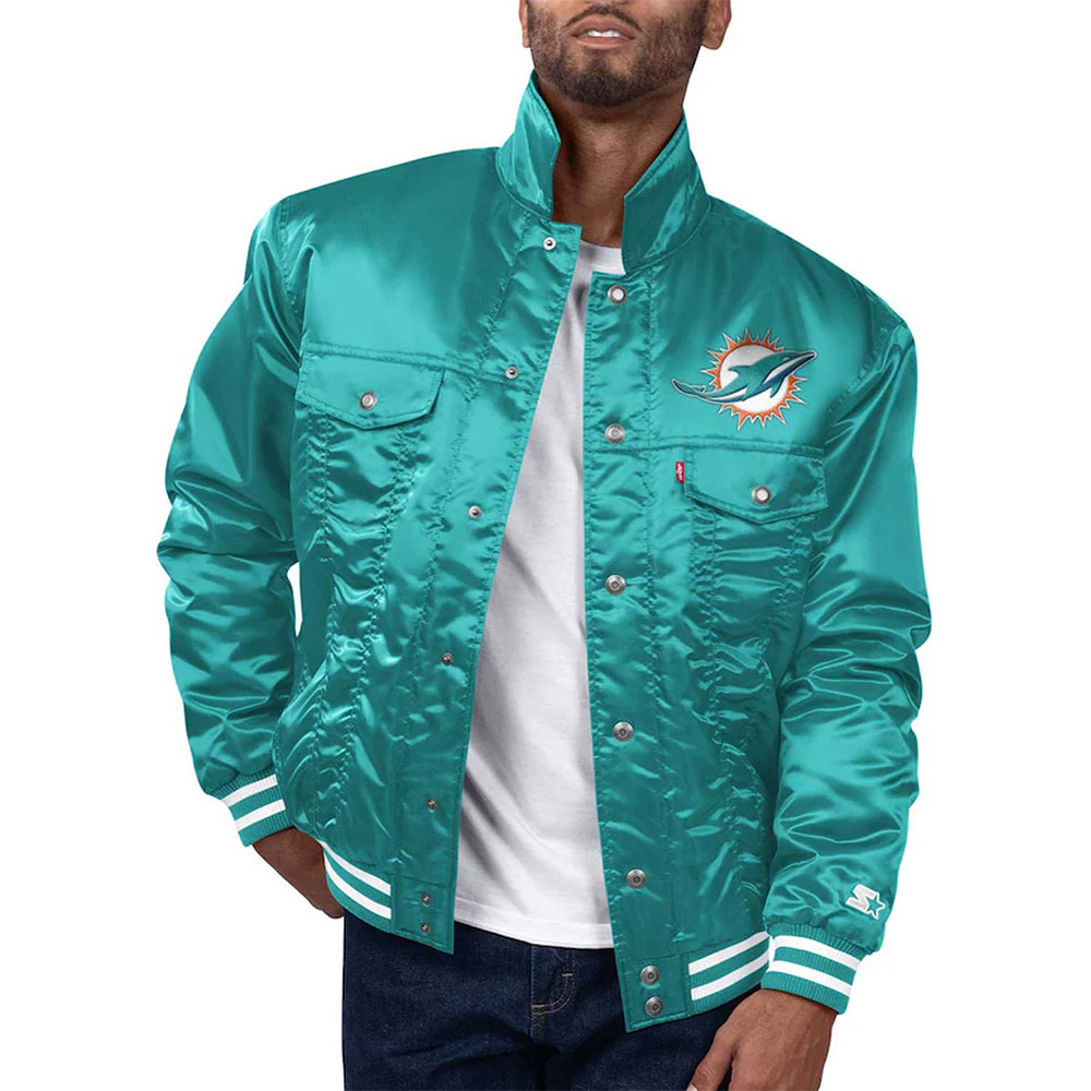 Nfl Miami Dolphins Trucker Satin Jacket 1 Nfl Miami Dolphins Trucker Satin Jacket