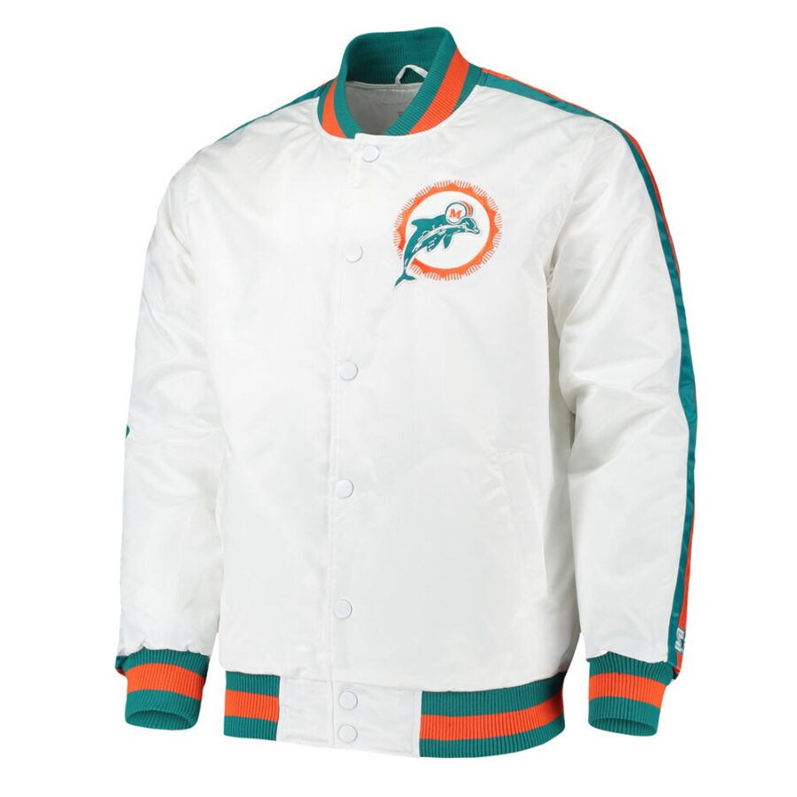 NFL Miami Dolphins Throwback White Satin Jacket