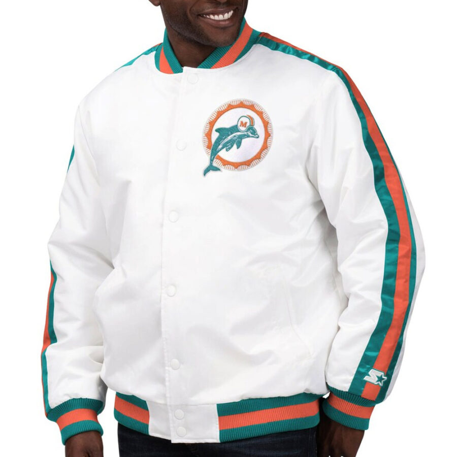 Miami Dolphins White Throwback D Line Satin Jacket