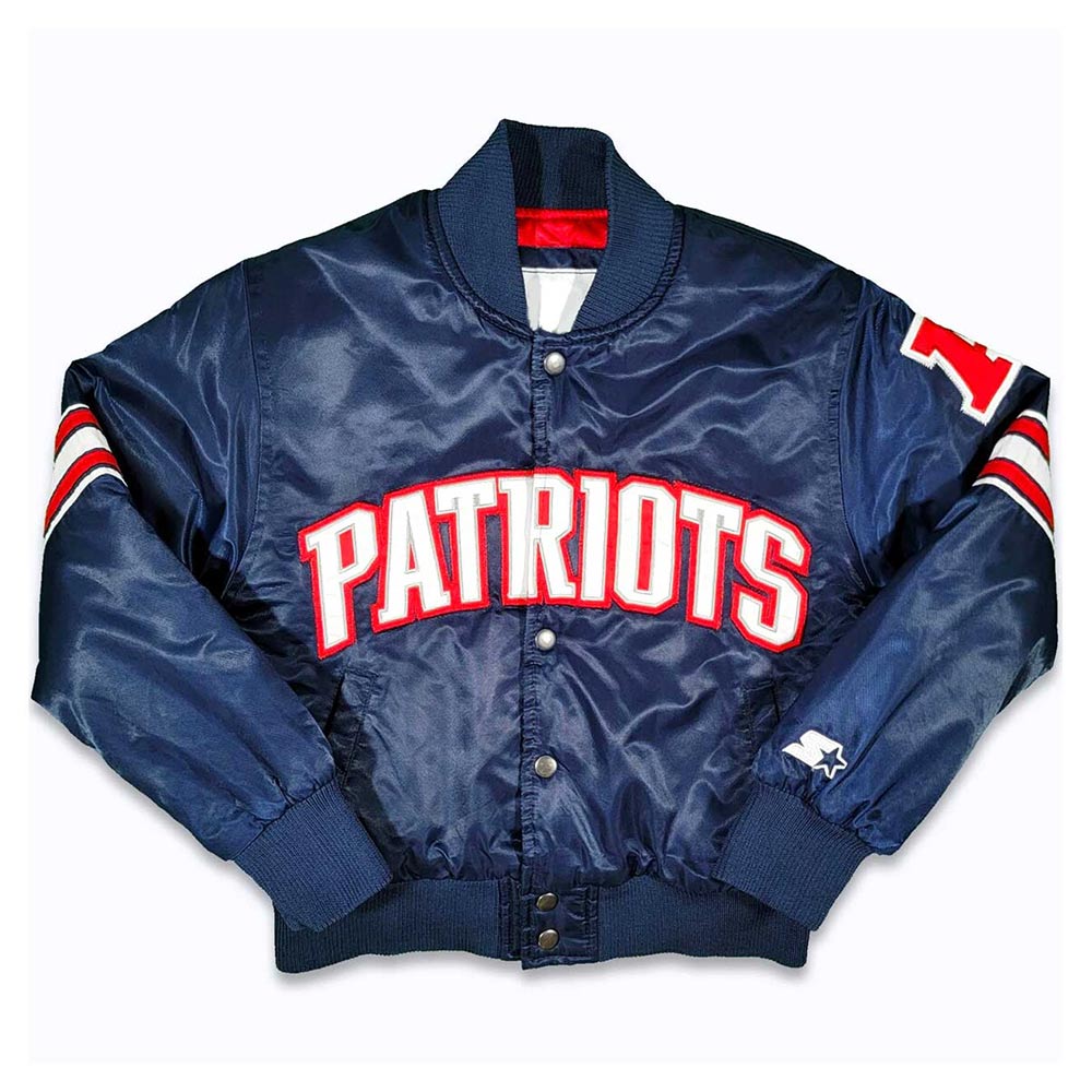 90’S New England Patriots Navy Satin Jacket 1 90’S New England Patriots Navy Satin Jacket