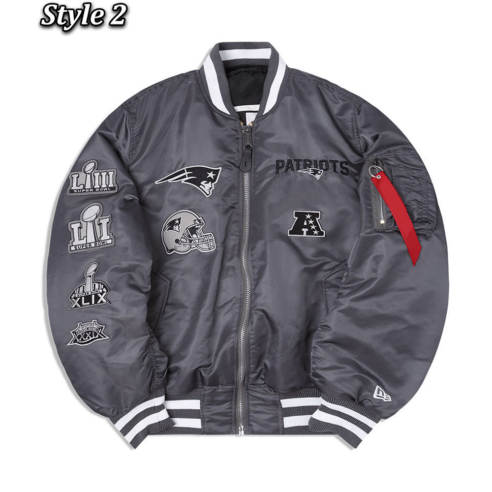 New England Patriots Blue Bomber Jacket 2 New England Patriots Blue Bomber Jacket - Image 2