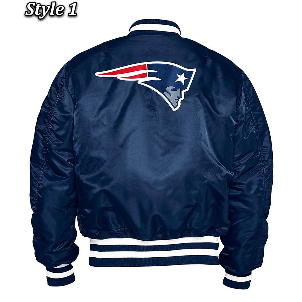 New England Patriots Blue Bomber Jacket 3 New England Patriots Blue Bomber Jacket - Image 3