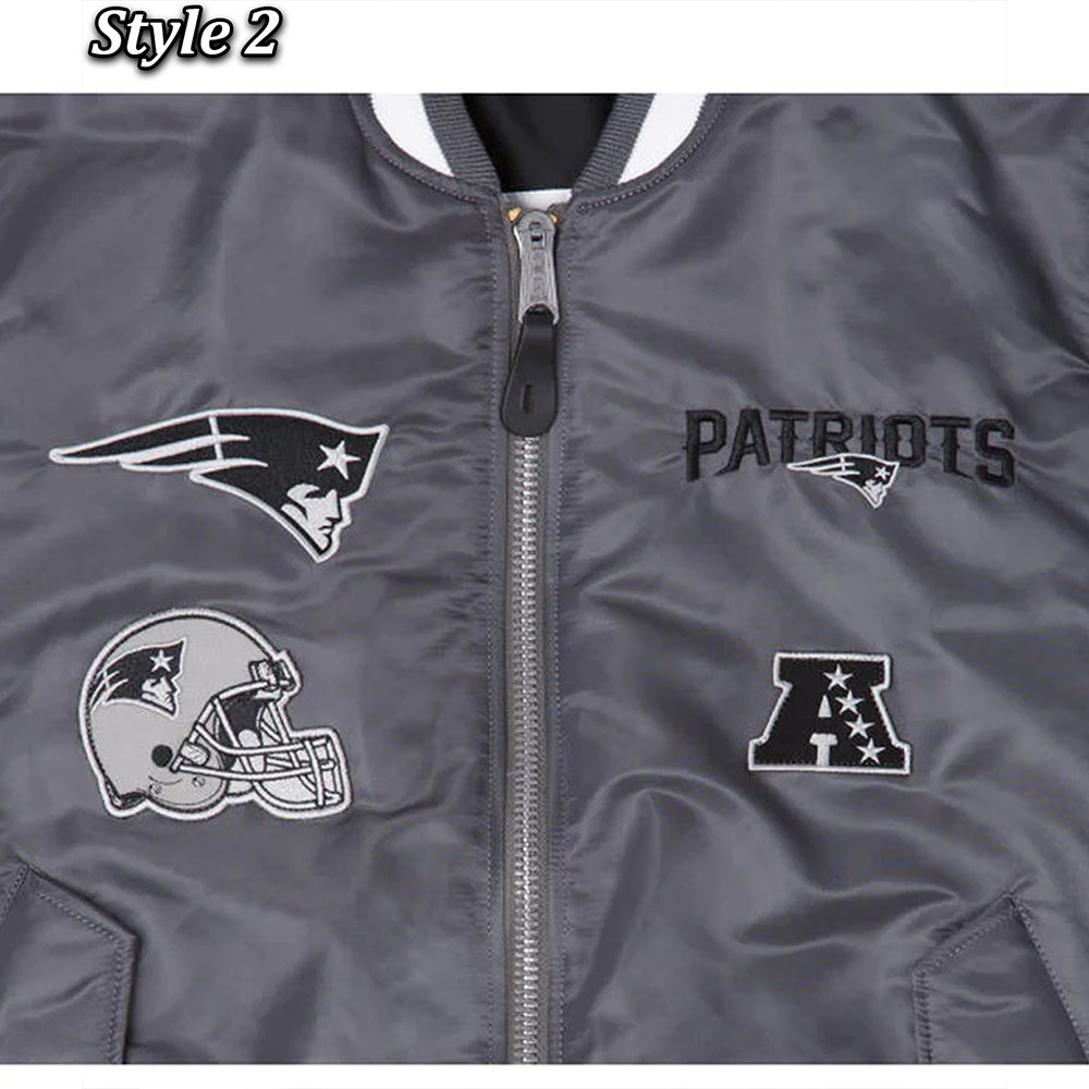 New England Patriots Blue Bomber Jacket 7 New England Patriots Blue Bomber Jacket - Image 7