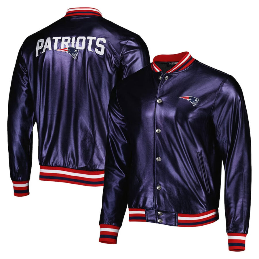 Nfl New England Patriots Navy Metallic Jacket Shop Trendy Leather Jackets