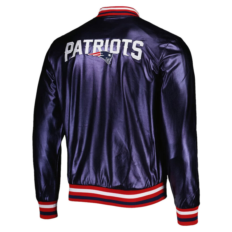 NFL New England Patriots Navy Metallic Jacket Backside Image - Trendy leather Jackets