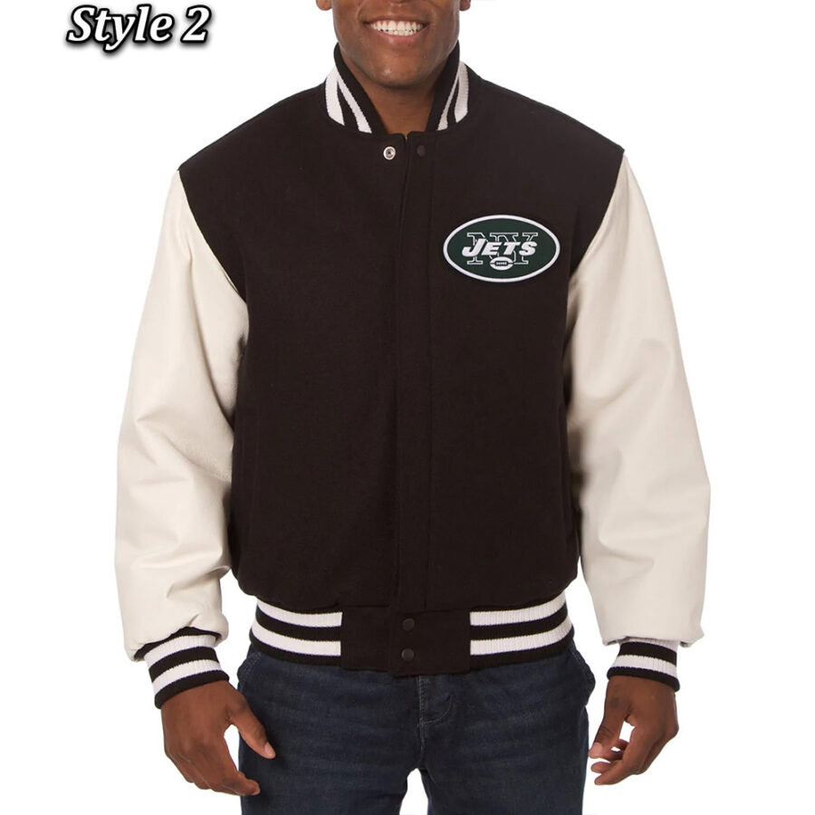 Alternative view of NFL New York Jets Black and White Varsity Jacket