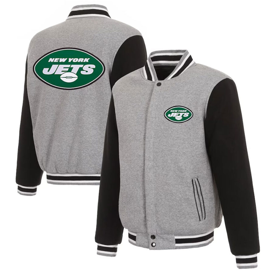 New York Jets Gray And Black Varsity Jacket