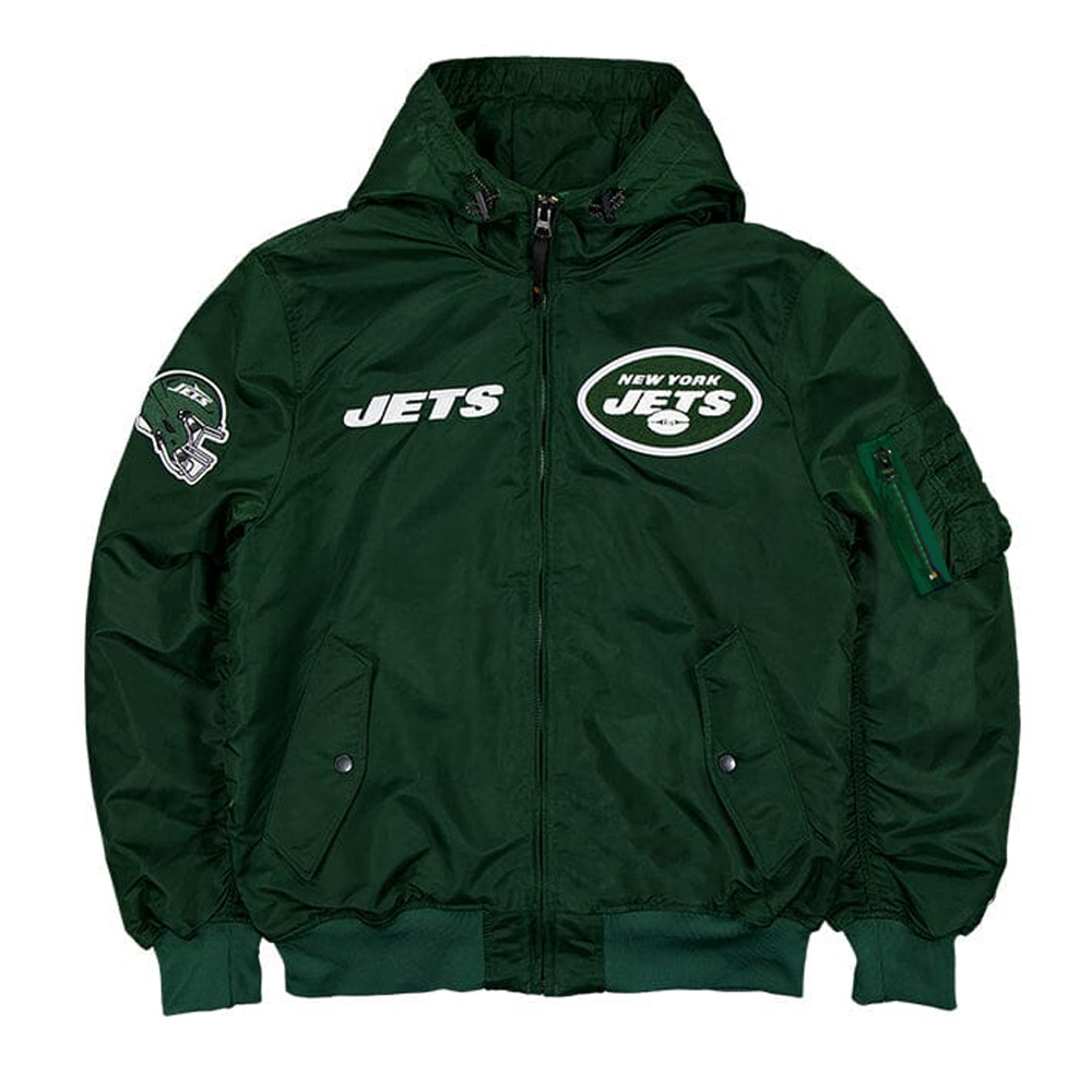 Nfl Ny Jets L-2B Hooded Bomber Jacket 1 Nfl Ny Jets L-2B Hooded Bomber Jacket