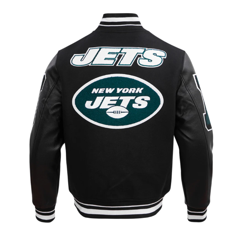 Alternative view of NFL NY Jets Rib Leather Varsity Jacket