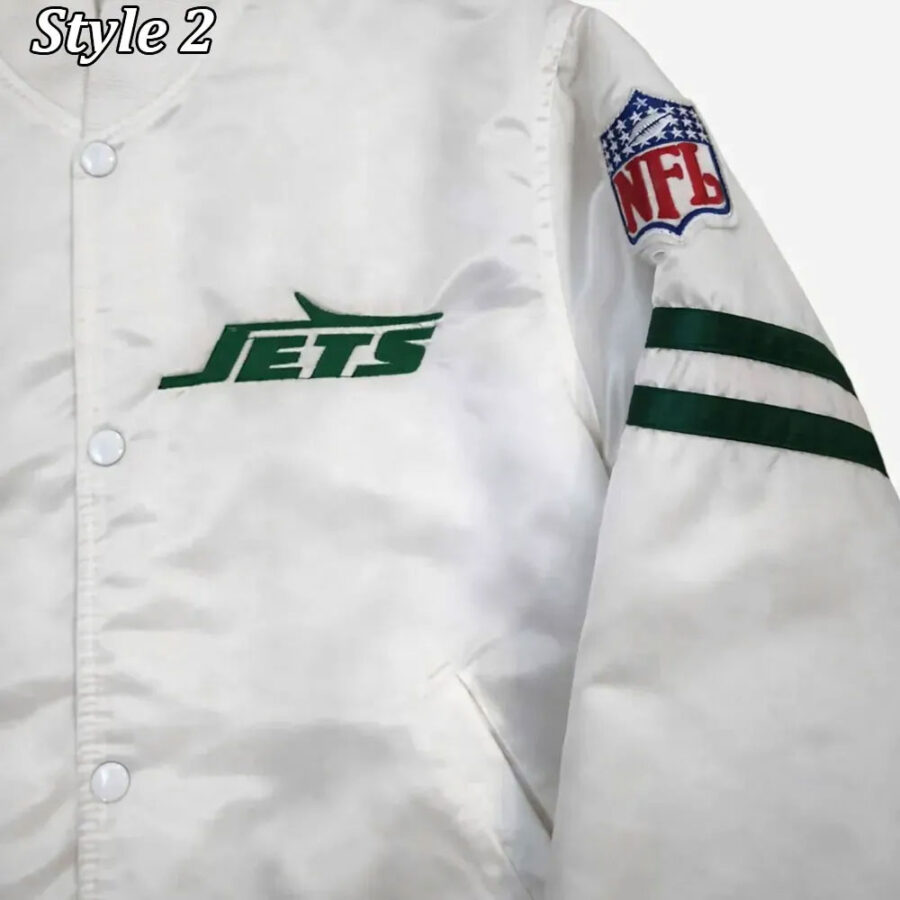 New York Jets The Power Forward White Satin Jacket