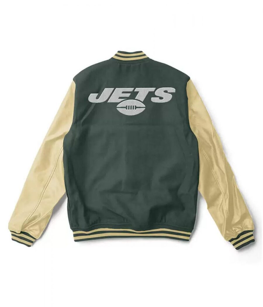 Alternative view of NFL NY Jets Green and Cream Varsity Jacket