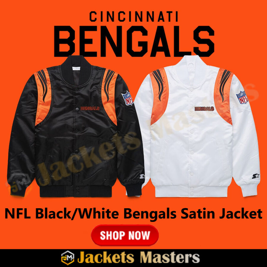 90'S Vintage Cincinnati Bengals Satin Jacket 25 Nfl Starter Bengals White And Black Satin Jacket