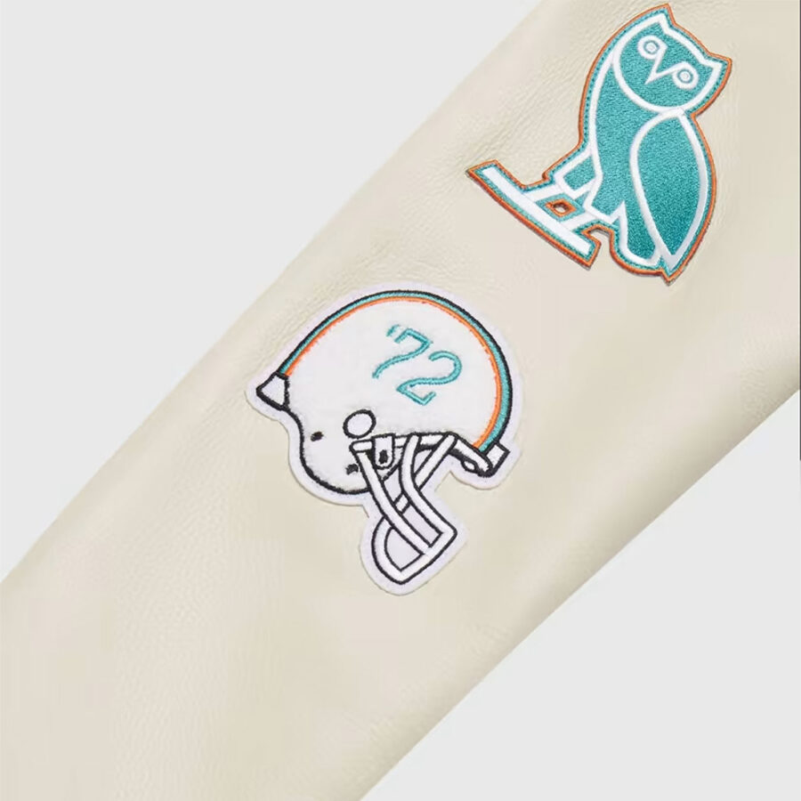 Nfl Ovo Miami Dolphins Varsity Jacket 9 Ovo Miami Dolphins Blank And White Jacket
