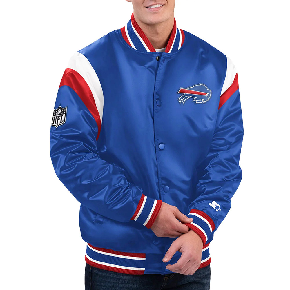 Nfl Men'S Buffalo Bills Blue Satin Jacket 3 Nfl Men'S Buffalo Bills Blue Satin Jacket - Front Side Image Trendy Leather Jackets