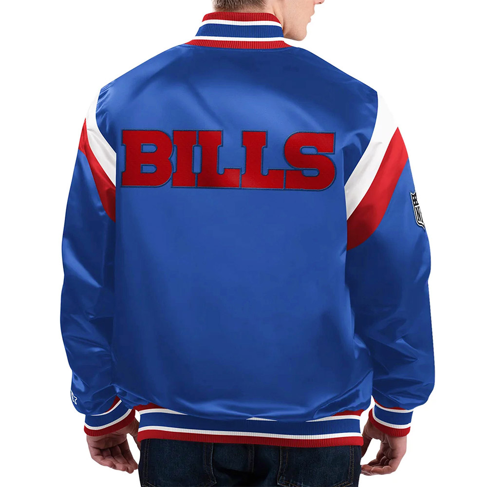 Nfl Men'S Buffalo Bills Blue Satin Jacket 4 Nfl Men'S Buffalo Bills Blue Satin Jacket - Backside Image Trendy Leather Jackets