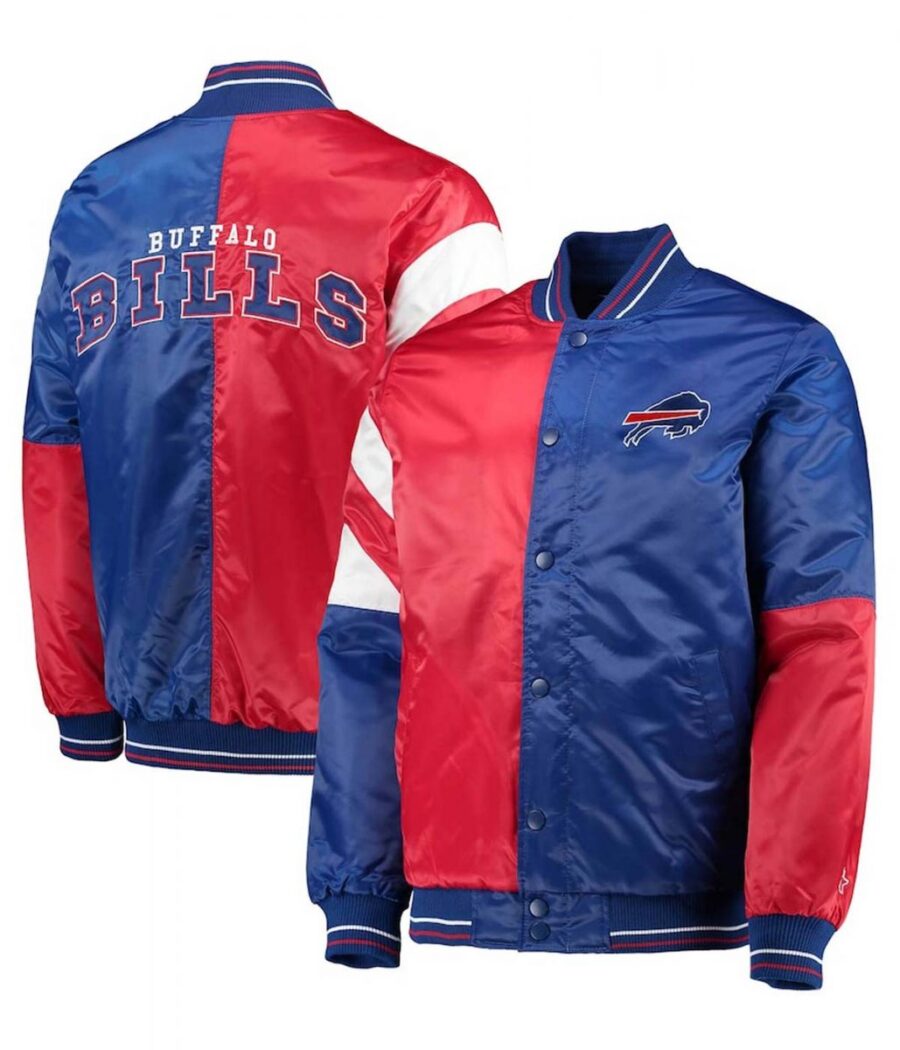 Men'S Buffalo Bills Navy And Red Satin Jacket - Trendy Leather Jackets