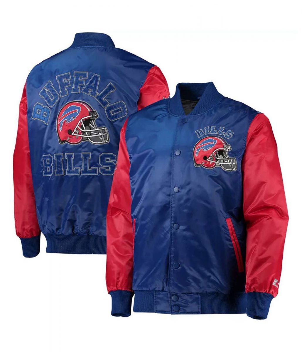 Buffalo Bills Navy And Red Satin Jacket 3 Men'S Buffalo Bills Navy And Red Satin Jacket - Trendy Leather Jackets Front And Back