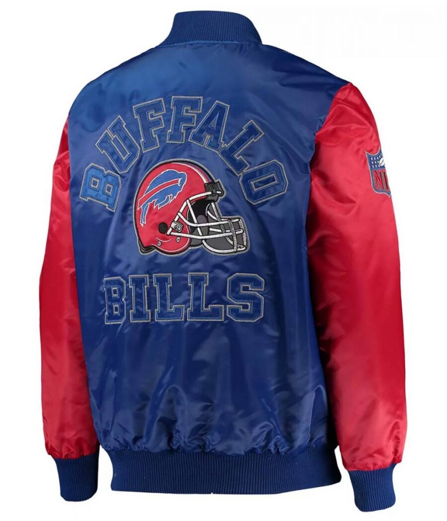 Men's Buffalo Bills Navy and Red Satin Jacket - Trendy Leather Jackets Backside Image