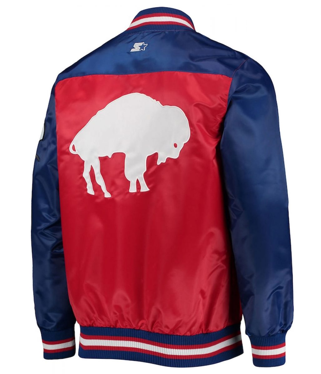 Buffalo Bills Tradition Varsity Satin Jacket 2 Buffalo Bills Tradition Varsity Satin Jacket - Backside Image Trendy Leather Jackets
