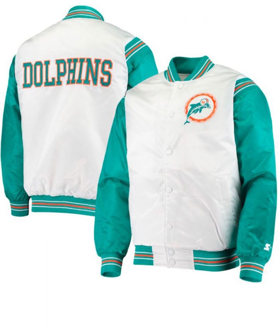 Miami Dolphins Green And White Satin Jacket 5 Starter Miami Dolphins Green And White Satin Jacket Scaled 1