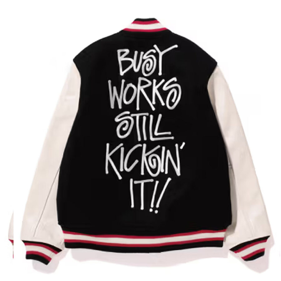Men'S Bape Stussy Varsity Jacket 7 Stussy Bape Black Varsity Jacket